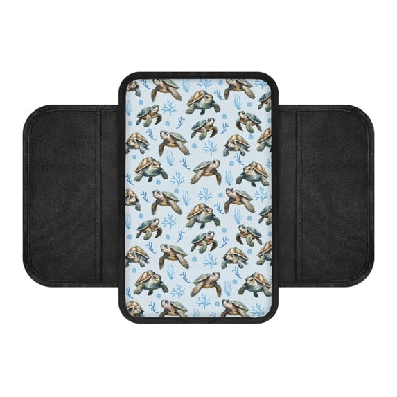 Chririnla Sea Turtle Print Center Console Cushion Pad Soft Auto Armrest Cover Pad for Automotive Interior, Non-Slip Auto Armrest Covers Van