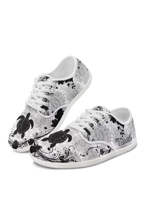 Sea Turtle Silhouette Print Barefoot Shoes for Women Athletic Floral Shoes Womens Lace Up Flats Tennis Walking Sneakers for Camping Hiking Fishing
