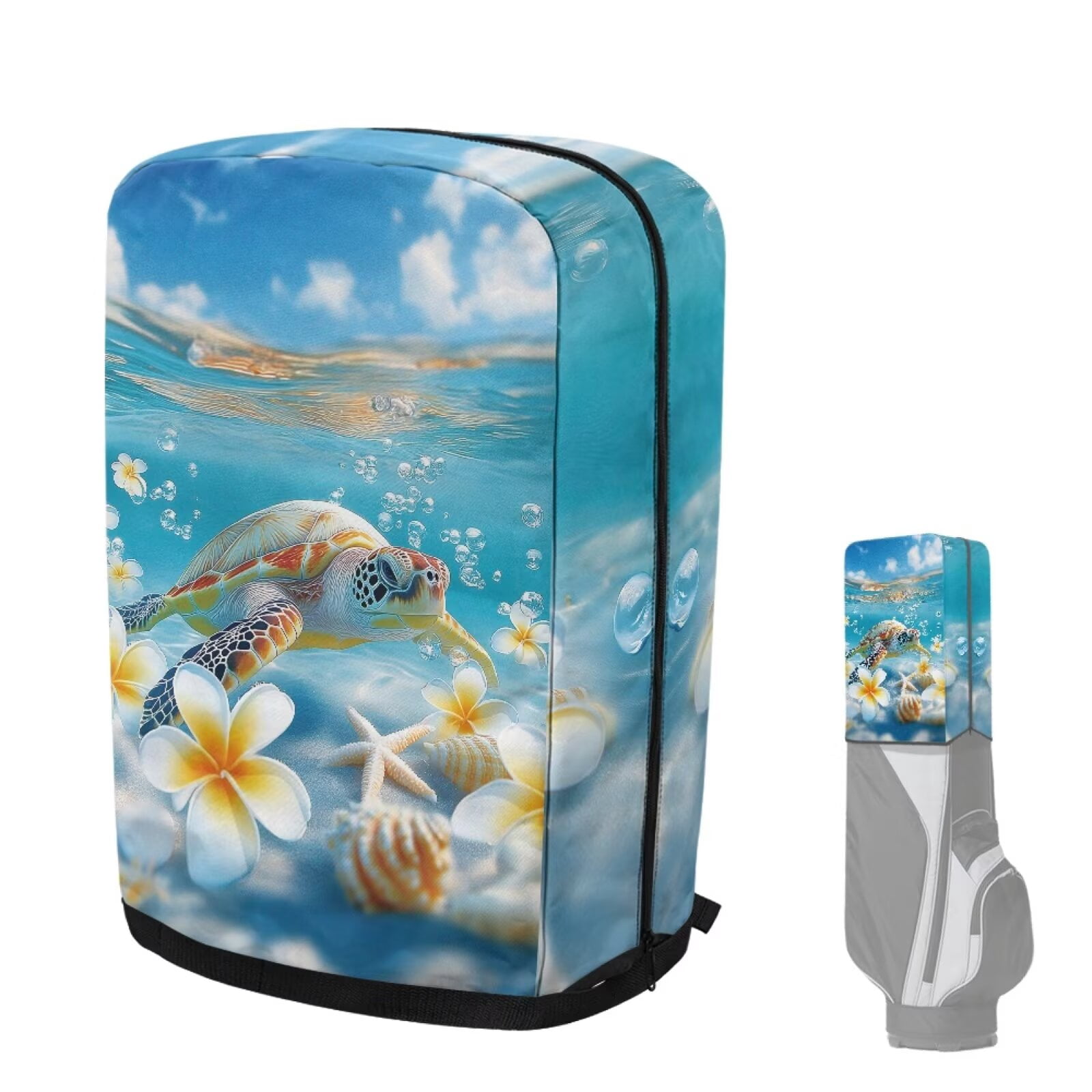 Chririnla Sea Turtle Starfish Golf Bag Rain Cover Dust & Sun Protection Umbrella for Clubs with Snap Button Universal Fit for Most Club Bags, Stand Bags, Cart Bags & Tour Bags