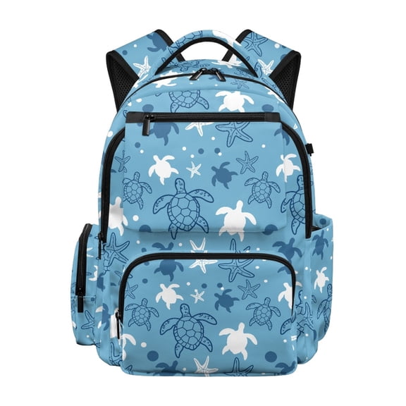 Chririnla Sea Turtle & Starfish Print Smooth Zippers Casual Bookbag for Elementary School Middle School, traspirante Multi-Pocket 600D Polyester School Bag