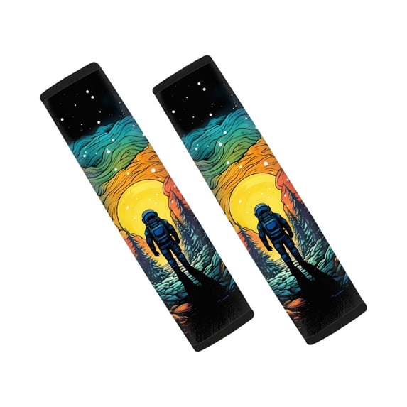 Chririnla Seat Belt Cover Pad Magic Tape Design Polyester, Compatible with, Suitable for Car, Astronaut Landscape Print