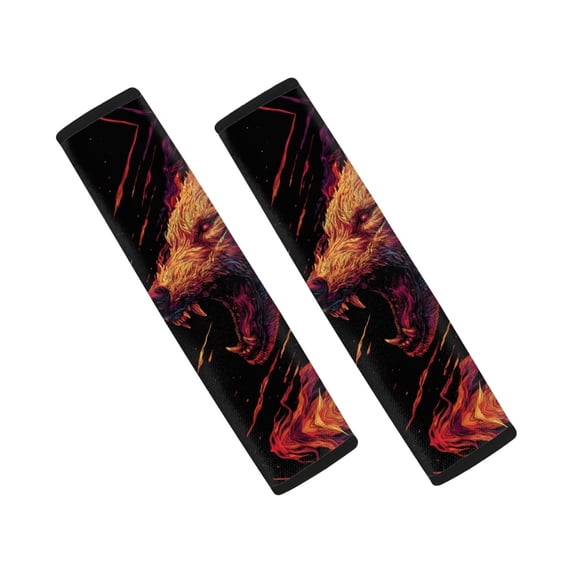 Chririnla Seat Belt Cover Pad Quick Install Car Seat Strap Polyester Easy to Install, Suitable for Cars Sedan, Fire Wolf Print