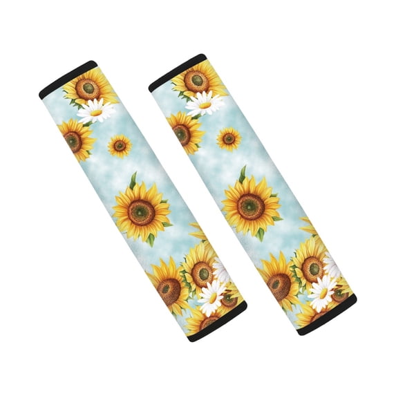 Chririnla Seat Belt Pad Easy Magic Tape Polyester, Compatible with, Suitable for Car, Sunflower