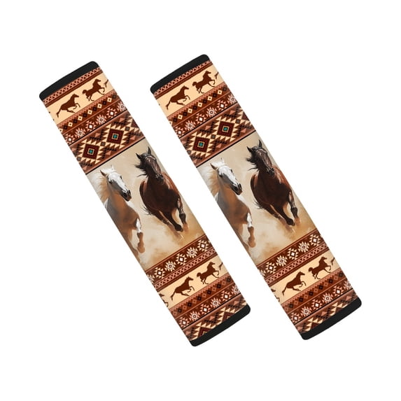 Chririnla Seat Belt Pad Quick Fit Car Seat Belt Pads Polyester Comfortable, Suitable for Vehicle Auto, Running Horse Print & Southwest Geometric Pattern