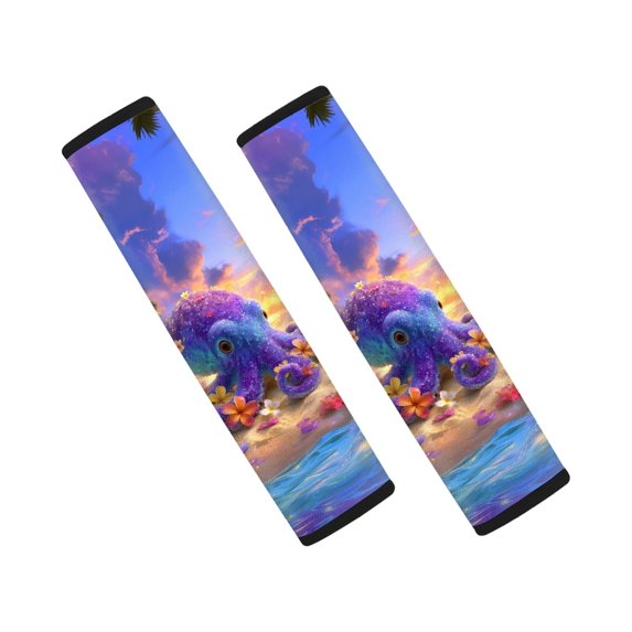 Chririnla Seat Belt Shoulder Strap Covers Reduce Shoulder Pressure Car Seat Belt Pads Polyester Soft, Suitable for SUV Truck, Purple Octopus Beach Print