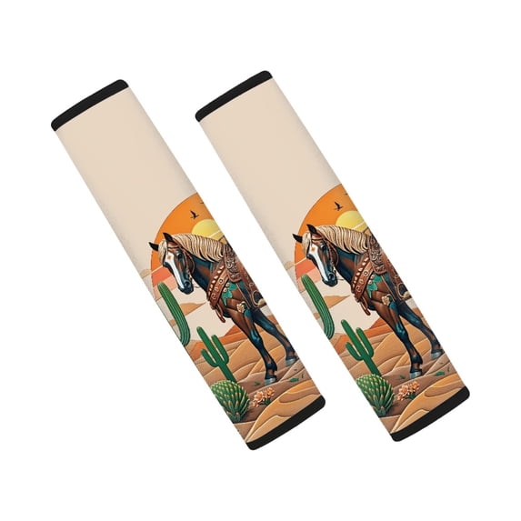 Chririnla Seatbelt Protector Removable Auto Seat Belt Cover Polyester SBR Composite Soft, Suitable for SUV Car, Horse Cactus Desert Theme