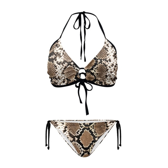 Chririnla Sexy Snake Skin Print Halter Neck Two Piece Bikini Set - Tie Side Triangle Swimsuit for Beach Vacation & Pool Party, Quick Dry & Figure Hugging