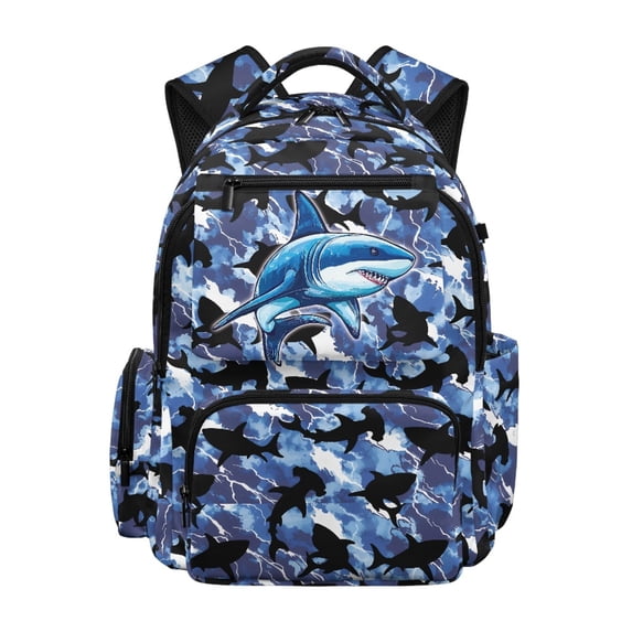 Chririnla Shark Camouflage Pattern Laptop School Bag with traspirante, Multi-Pocket Lightweight 17 Inch Cartoon School Bag for Camping Travel