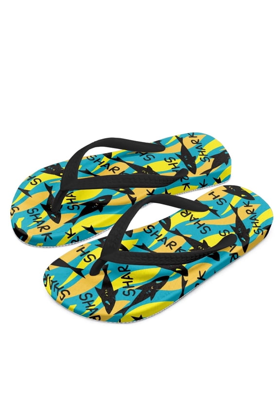 Sharks Blue Print Kids Flip Flop - Comfortable & Stylish Summer Sandal for Boys & Girls with Footbed & Non-Slip Sole Size 3