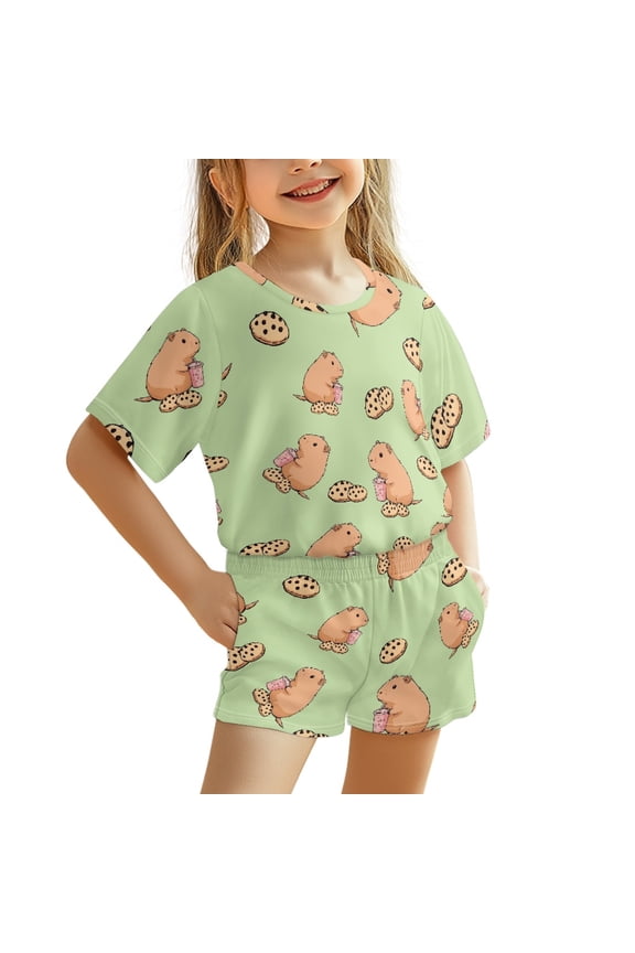 Short Fiber Jersey Kids Outfit for Summer Comfy Comfortable 2 Piece, Guinea Pig Pattern