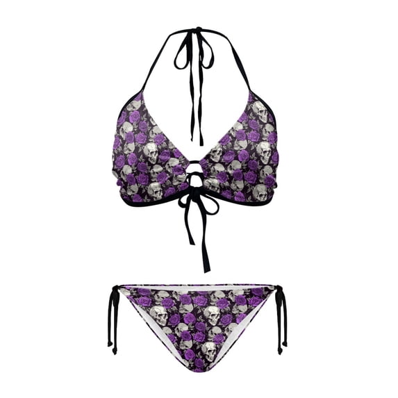 Chririnla Skull Rose Pattern Design Two Piece Triangle Swimsuit ...
