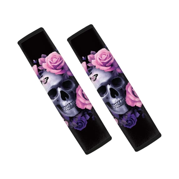 Chririnla Skull Roses Seat Belt Sets Covers Skin-Friendly Car Seat Belt Pads Thick 2 Pack Compatible with Auto SUV