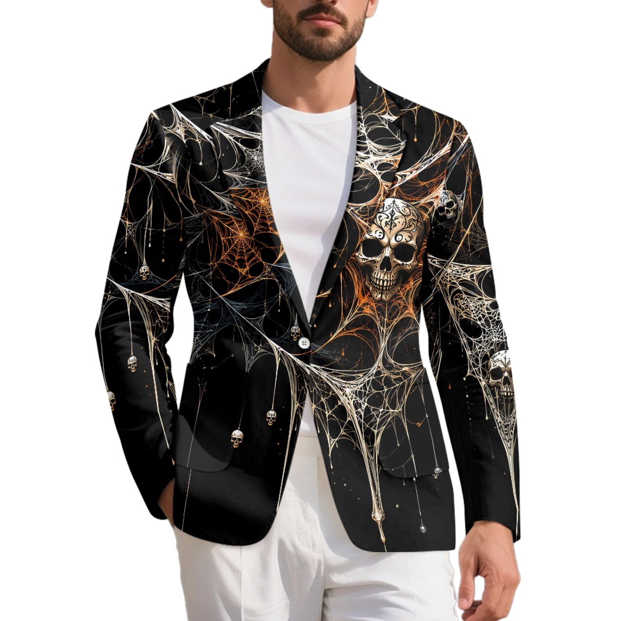 Chririnla Skull Spider Web Gothic 1 Button Slim Fit Blazer for Men's ...