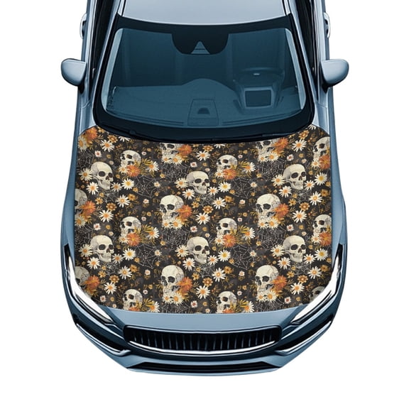Chririnla Skulls Daisy Hood Cover Washable Swimsuit Fabric Car Hood Cover Protector for Automotive