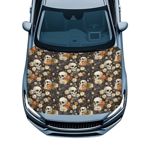 Chririnla Skulls Daisy Hood Cover Washable Swimsuit Fabric Car Hood Cover Protector for Automotive