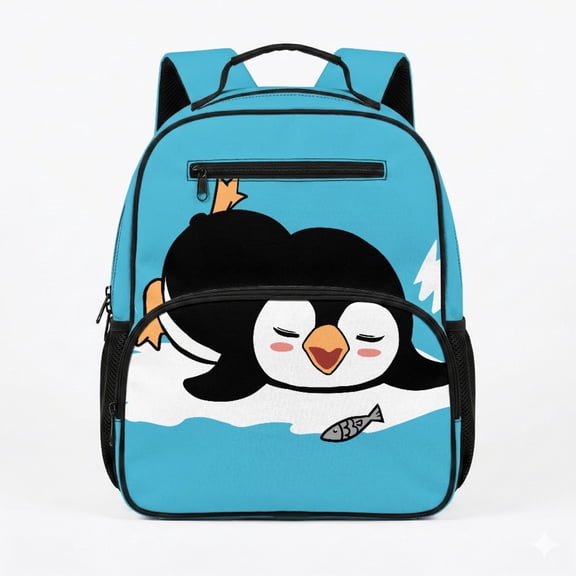 Chririnla Sleepy Penguin Slide School Bag Polyester Side Mesh Pockets Multi Layer External Pockets Preschool Toddler Backpack for Toddlers