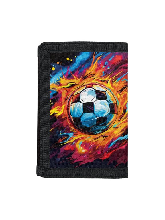 Slim Elastic Polyester Trifold Card Wallet Featuring Fire Soccer, Lightweight Little Boys Wallet for Daily Use Outdoor Travel