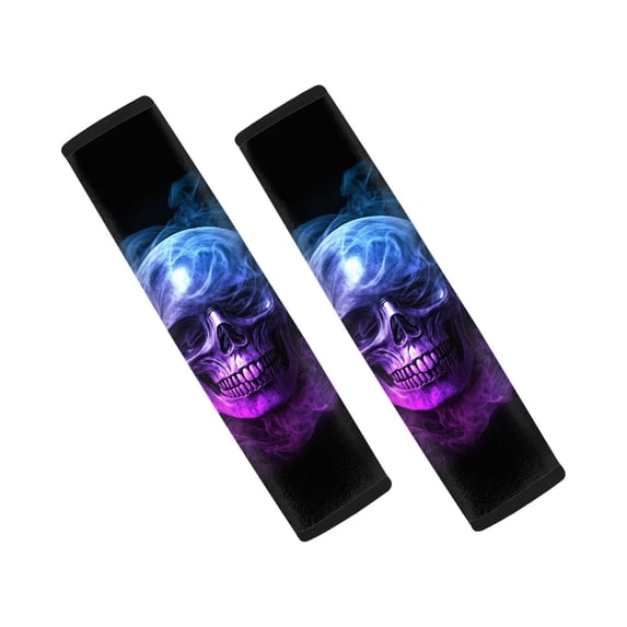 Chririnla Smoke Skull Auto Seatbelt Covers Heat Insulation Durable Car Seat Belt Pads, Soft Magic Tape Installation Compatible with SUV Van Cars