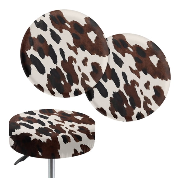 Chririnla Soft & Elastic Fabric Vanity Stool Cover for Bar Kitchen, Washable Dust Protective Round Stool Covers, Cow Print Pattern