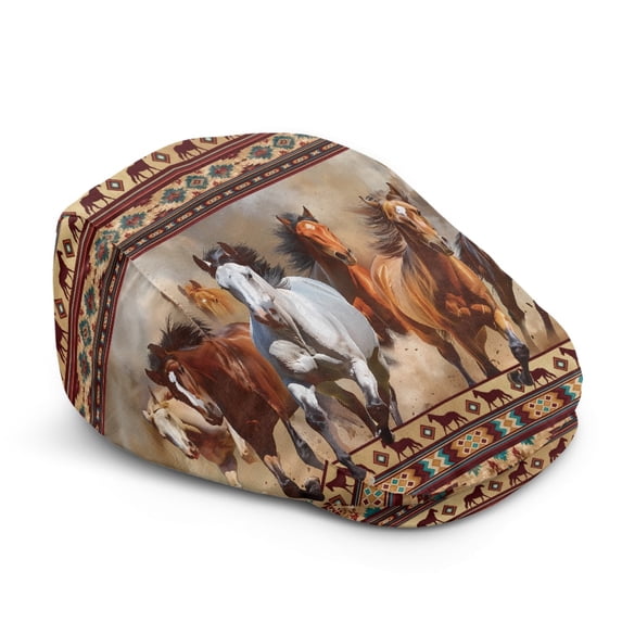 Chririnla Soft Newsboy Flat Cap for Driving Summer, Running Wild Horses Print Polyester Adjustable Newsboy Hat Lightweight