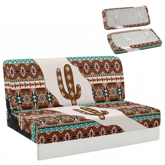 Chririnla Southwestern Cactus RV Jackknife Sofa Cover, Washable 2 Piece Slipcover Fit for Camper Travel Trailer and Motorhome