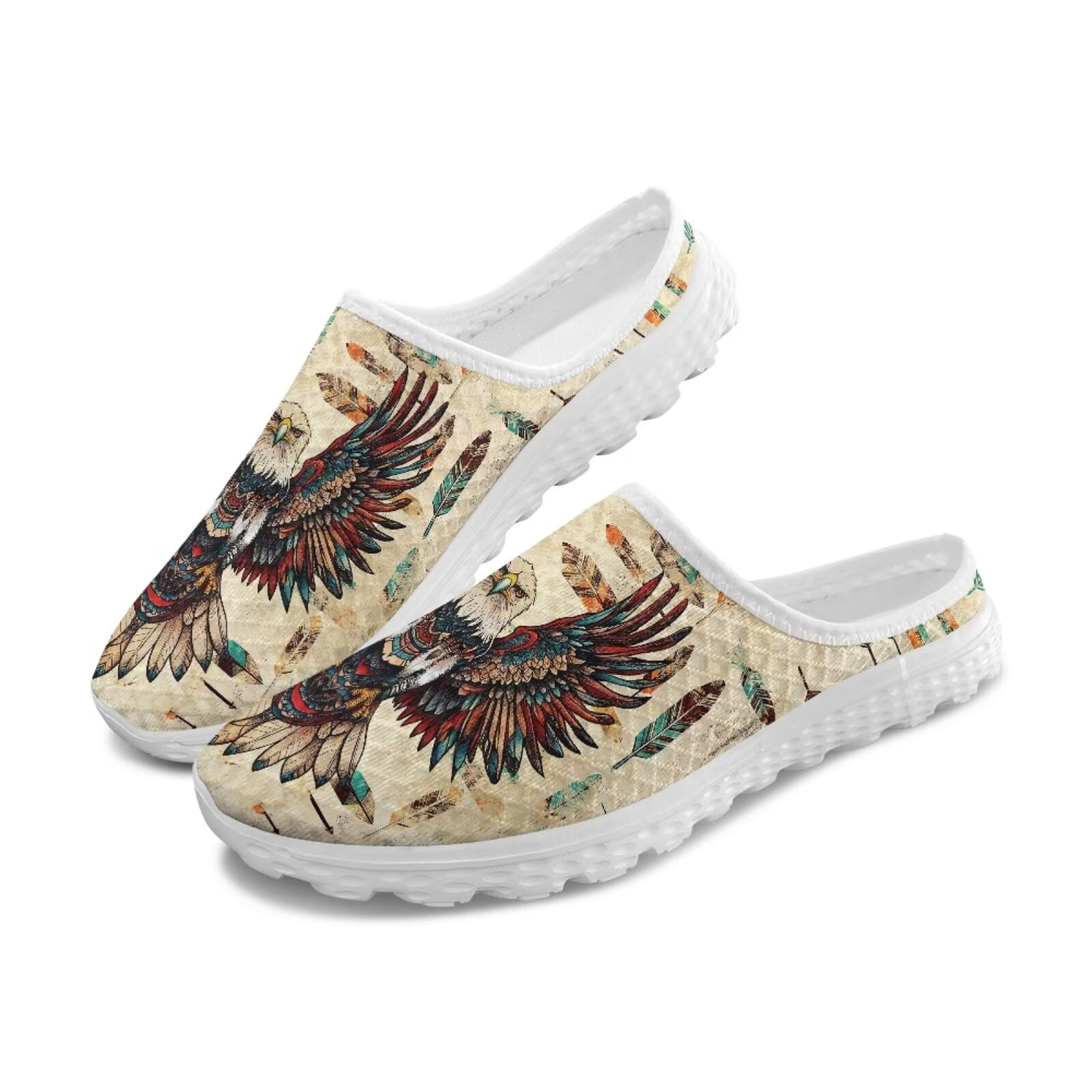 Chririnla Southwestern Tribal Aztec Eagle Shoes for Women Slip On Mules ...