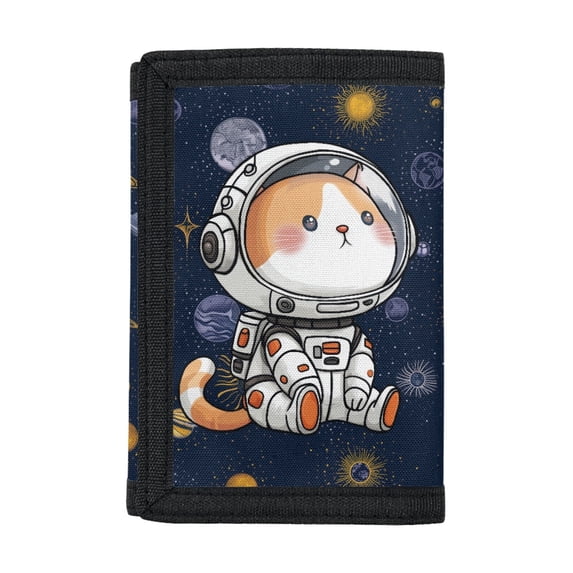 Chririnla Space Print Money Bag for Sports, Polyester Fabric Trifold Coin Wallet with Portable Thin Kids Trifold Wallet