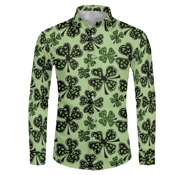 Chririnla St Patrick's Day Shirt Dress Shirt Hawaiian Shirts with Button Comfortable Down Dress Casual T-Shirt Tee Mans Tops for Beach Anniversary Art Leaves Print