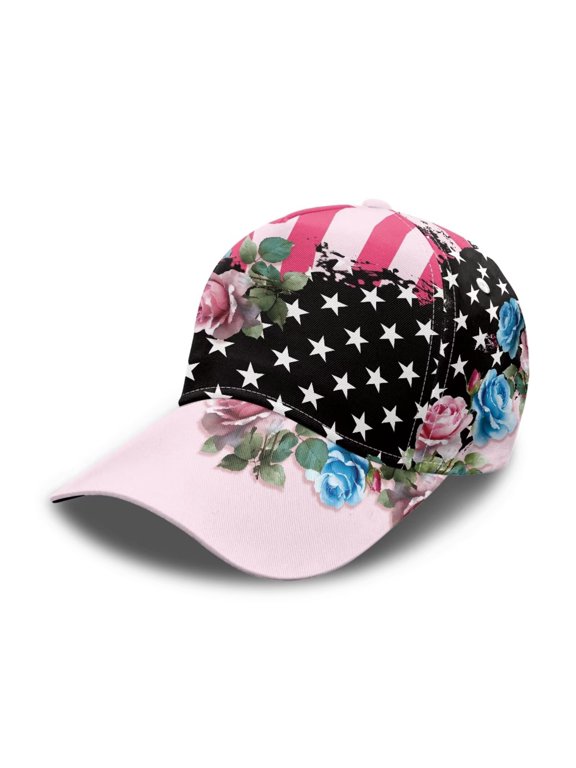 Star Rose Print Unisex Trucker Hat, Adjustable Backstrap Sun Cap for Hiking & Travel