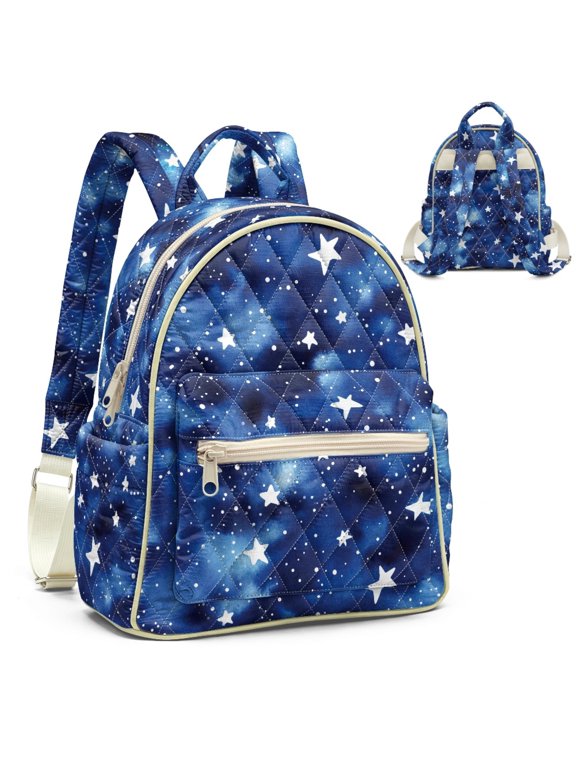 Starry Night Galaxy Print Fashion Mini Backpack Purses, Polyester Fabric Lightweight Rucksack for Travel Picnic