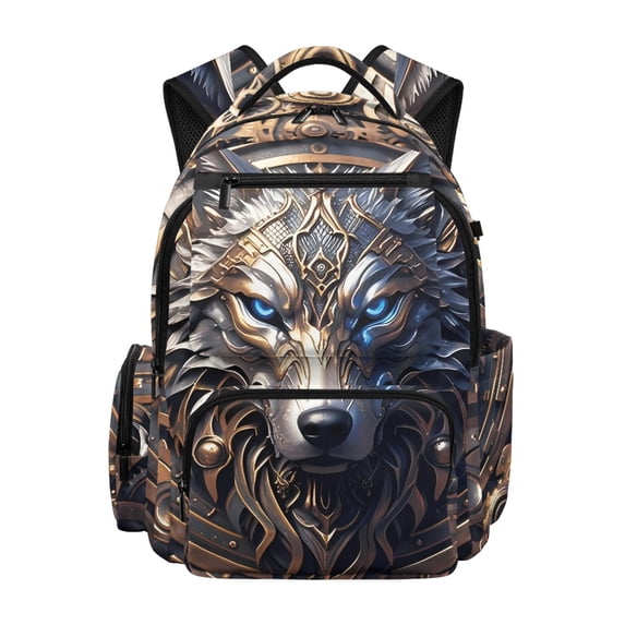Chririnla Steampunk Wolf Gear Pattern Lightweight School Backpack for Travel Back to School, Water Repellent Multiple Compartments Polyester School Bag