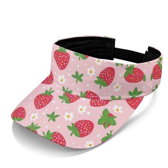 Chririnla Strawberry and Daisy Pattern Adjustable Open Top Visors for Tennis Summer, UV Protection Adjustable Strap Sun Visor Cap