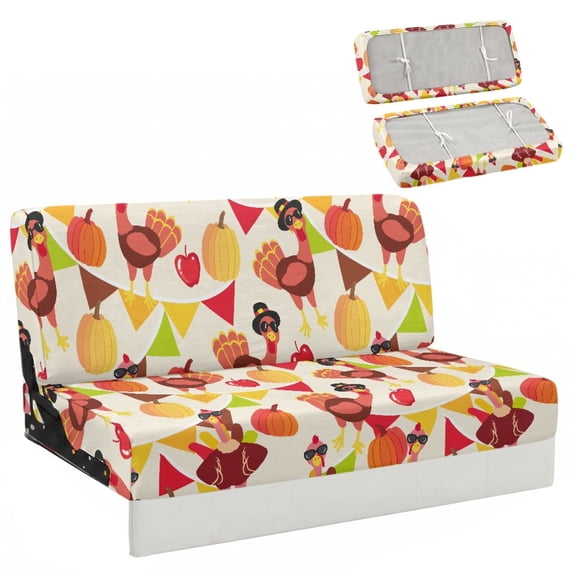 Chririnla Stretch Jackknife Sofa Loveseat Covers Suitable for Camper Motorhome Fold Out Sofa Bed Cover, Fit for Camper RV Sofa, Thanksgiving Turkey Pumpkin