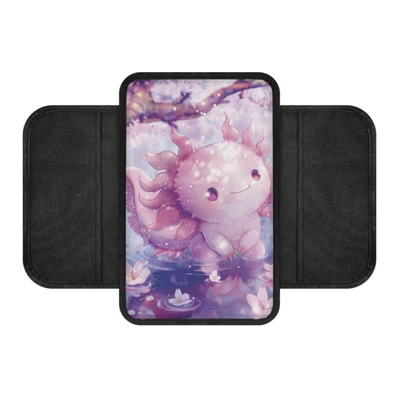 Chririnla Stretch Polyester Car Center Console Cover Anti Slip Comfortable Middle Console Cover for Truck, Axolotl Theme Vehicle Armrest Cushion Pad