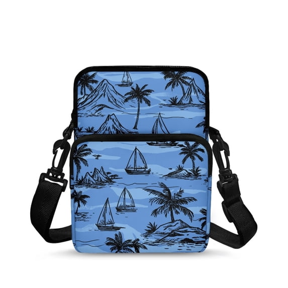 Chririnla Stretch Polyester Crossbody Bags with Pocket Portable Crossbody Purse Bags for Travel, Tropical Sailboat Island Phone Cross Body Bags