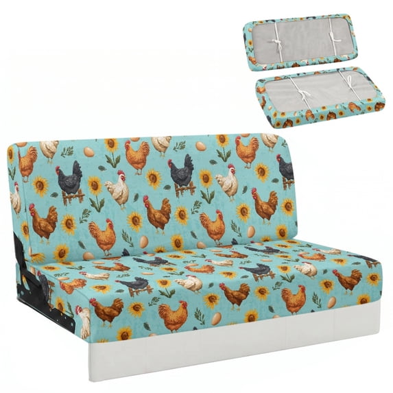 Chririnla Stretch RV Jackknife Sofa Couch Covers Suitable for Camper Motorhome RV Folding Sofa Bed Cover Fit for Camper RV Sofa, Rooster Sunflower Print