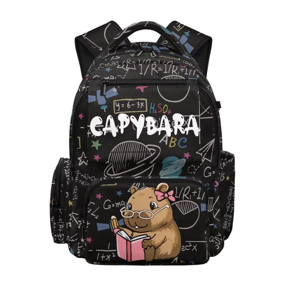 Chririnla Student Capybara School Backpack for Girls 17 Inch Bookbag with Multi Pockets Primary Elementary Middle School Bag Kawaii Kids Travel Bag Rucksack Childbag