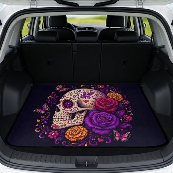 Chririnla Sugar Skull Roses Car Trunk Mat,Gothic Cargo Liner Cover for Men Car Accessories Rear Trunk Liner for for SUV, Truck, Van-29" x 39"