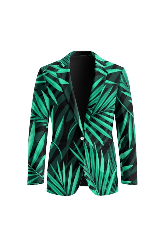 Suit Jacket for Men Green Leaves Printed Breathable Sport Coat with 2 Pockets Regular Fit Blazers Long Sleeve Sportcoat for Wedding,Dinner,Prom,XL