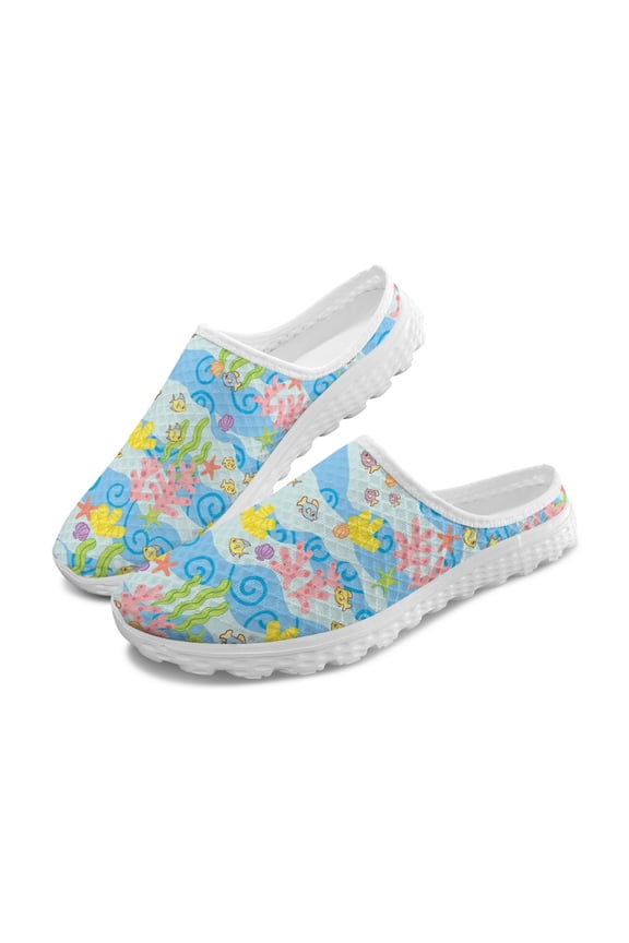 Summer Underwater Ocean Print Mesh Slip On Clogs | Breathable Lightweight Unisex Casual Walking Shoes