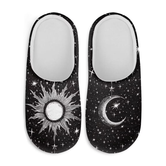 Chririnla Sun&Moon Stars Unisex Slippers Soft Plush Fuzzy Warm Anti-slip Rubber Sole Cozy Comfy Lightweight Indoor Travel Slippers