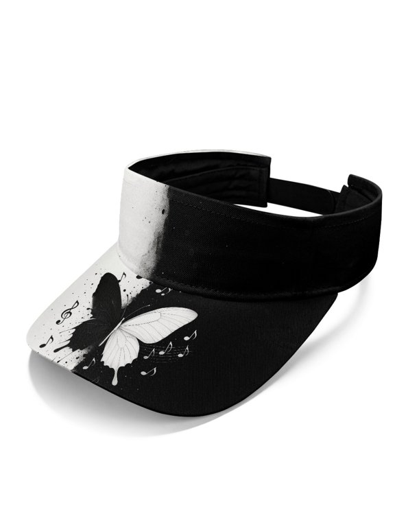 Sun Protection Sun Visor Cap for Sports Running Walking, Polyester Fabric Comfortable Fit Sun Visor Hat, Black White Butterfly Music