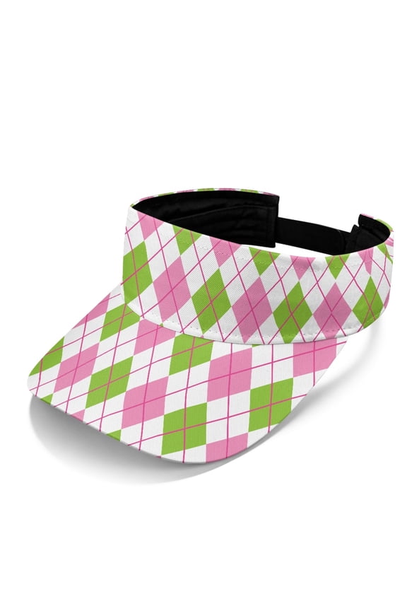 Sun Visor Cap with Pink Green Argyle, Golf Visor Hat for Outdoor Summer Sports and Daily Activities