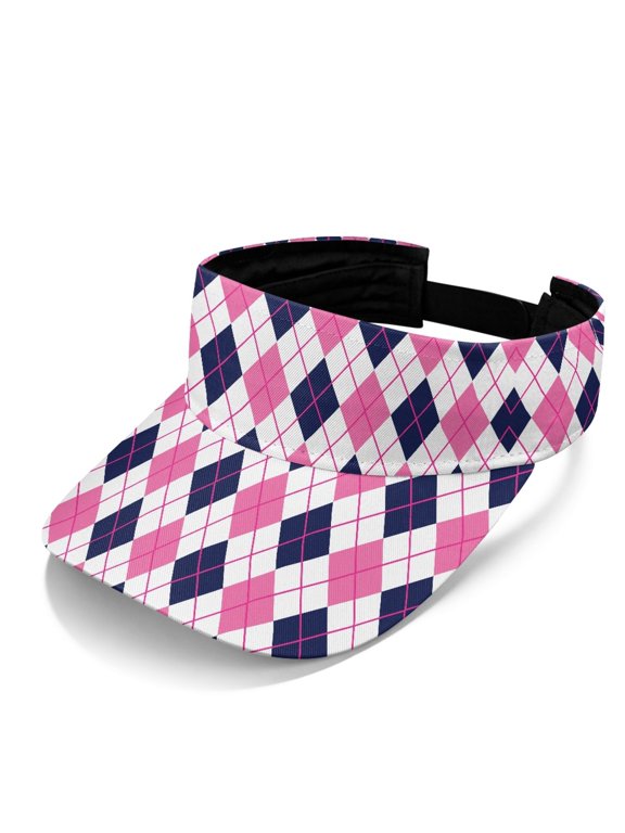 Sun Visor Cap with Pink Navy Argyle Pattern Design, Golf Visor Hat for Outdoor Summer Activities, UV Protection Hat for Daily Wear