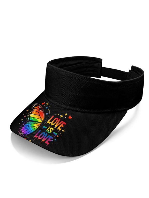 Sun Visor Cap with Rainbow Butterfly Love Design, Sports Visor Hat for Outdoor Summer Activities and Daily Wear