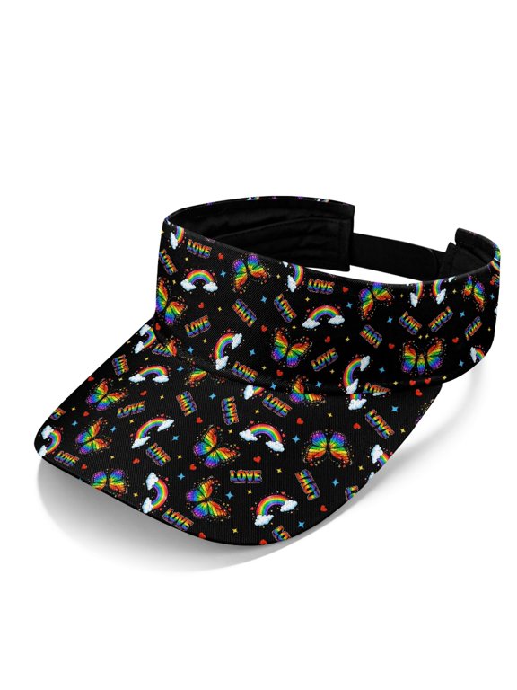Sun Visor Cap with Rainbow Butterfly Love Pattern, Sports Visor Hat for Summer Outdoor Activities and Golf