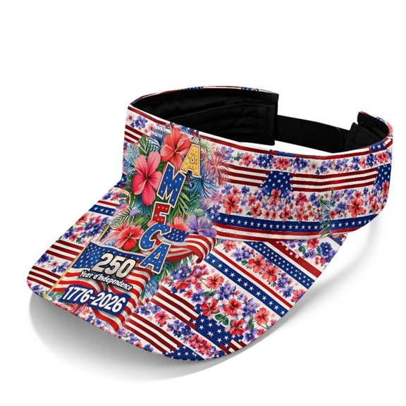 Chririnla Sun Visor Hat with Patriotic Floral America Design, Golf Visor for 4th of July Outdoor Sports and Summer Activities