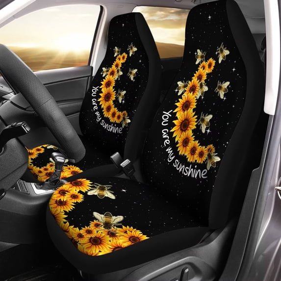 Chririnla Sunflower Bees Print Car Seat Covers 2 PCS Elastic Bucket Front Seat Protector Cover Breathable Universal for Vehicle SUV Sedan Trucks for Women Men