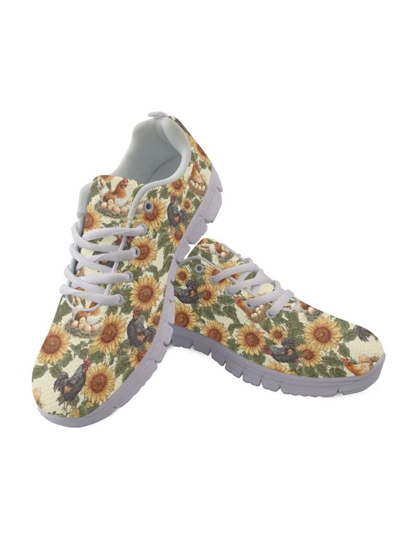 Sunflower Chicken Decoration Lace Up Running Shoes for Women, Mesh Womens Air Mesh Sneakers for Walking