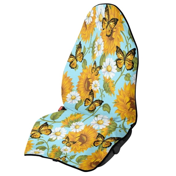 Chririnla Sunflower Daisy Butterfly Print Terry Cloth Car Seat Cover Cooling Car Seat Cover Protector, Sweating, Suitable for Truck Seat Van, Fit for Sedans Trucks Cars
